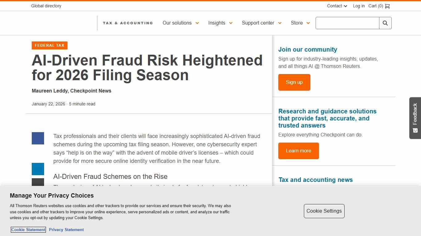 AI-Driven Fraud Risk Heightened for 2026 Filing Season